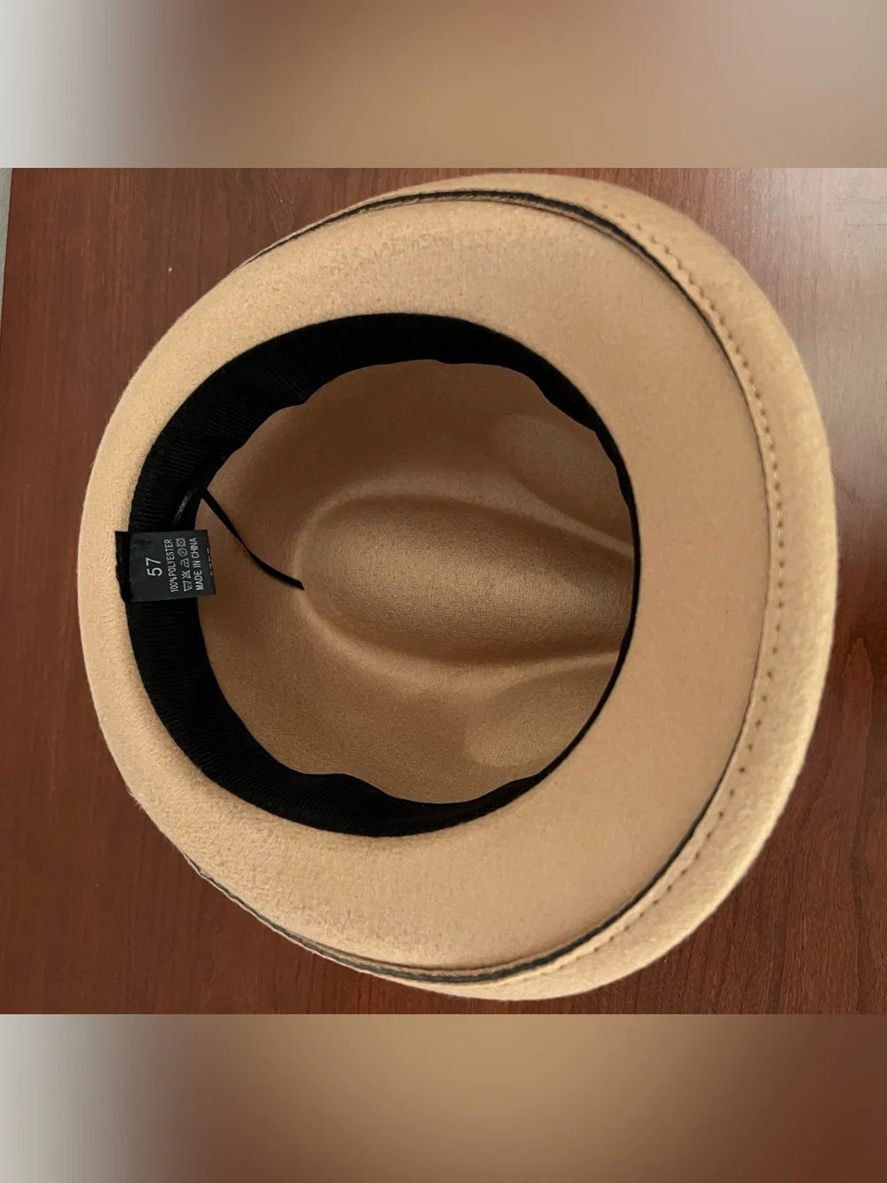 Tan Wool Felt look Fedora Hat with Decorative Feathers